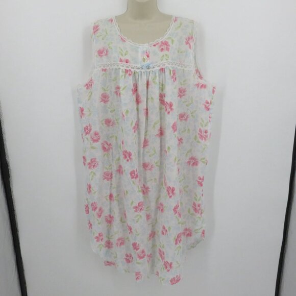 VTG Carriage Court Women XL Sleep Dress Short Sleeve Coverup Robe Pink Flowers - Picture 10 of 16